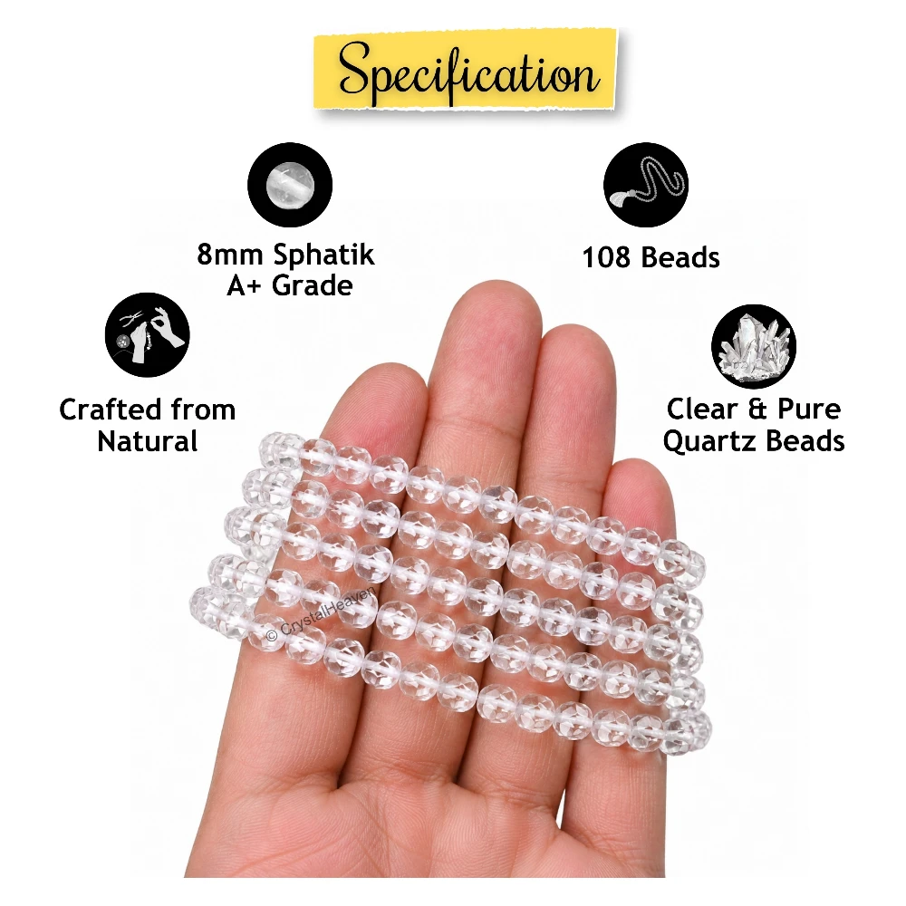 Sphatik Mala - Diamond Cut 108 Beads (6mm) (Without Knot)