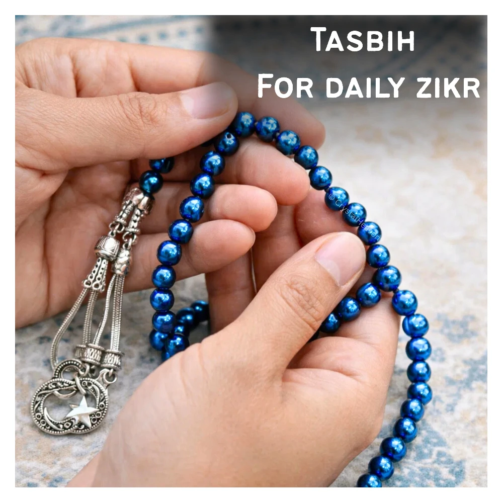 Blue Hematite Crystal Tasbih (Silver)