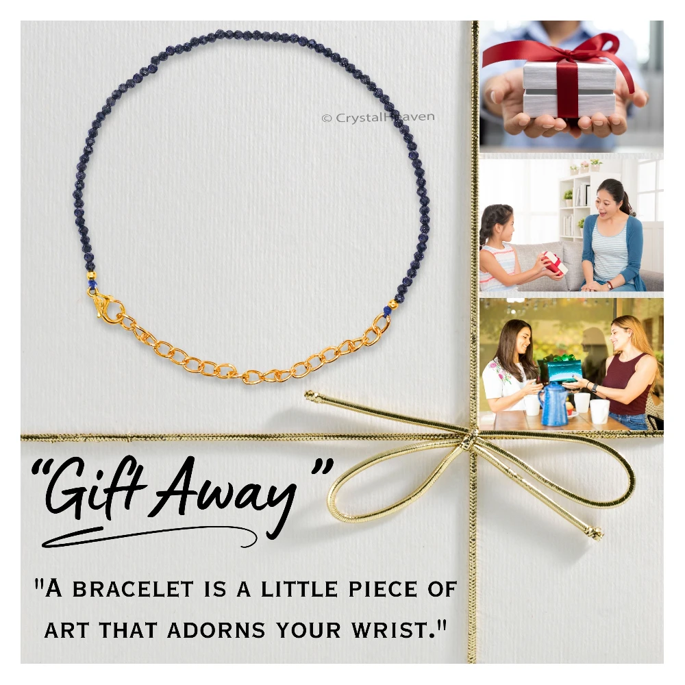 Blue Sunstone Dyed Bracelets - 2mm Faceted Beads (Gold)
