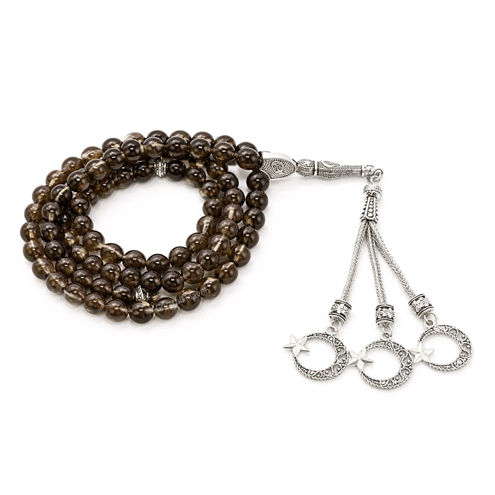 Smoky Quartz Crystal Tasbih (Silver)