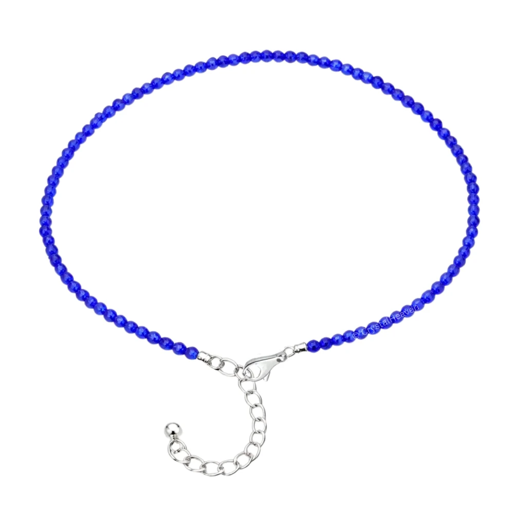 Royal Blue Chalcedony Anklet - 2mm Faceted Beads (Silver)
