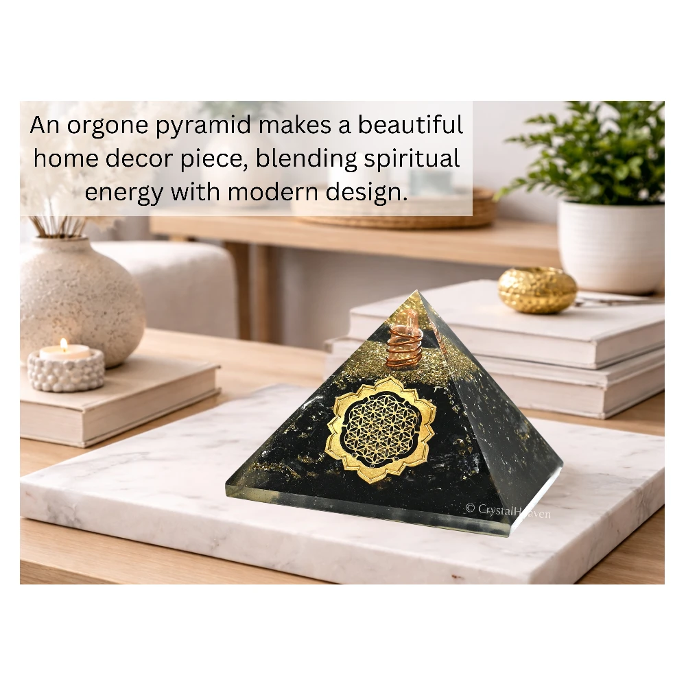 Black Tourmaline Orgone Pyramid (Lotus Flower Of Life)