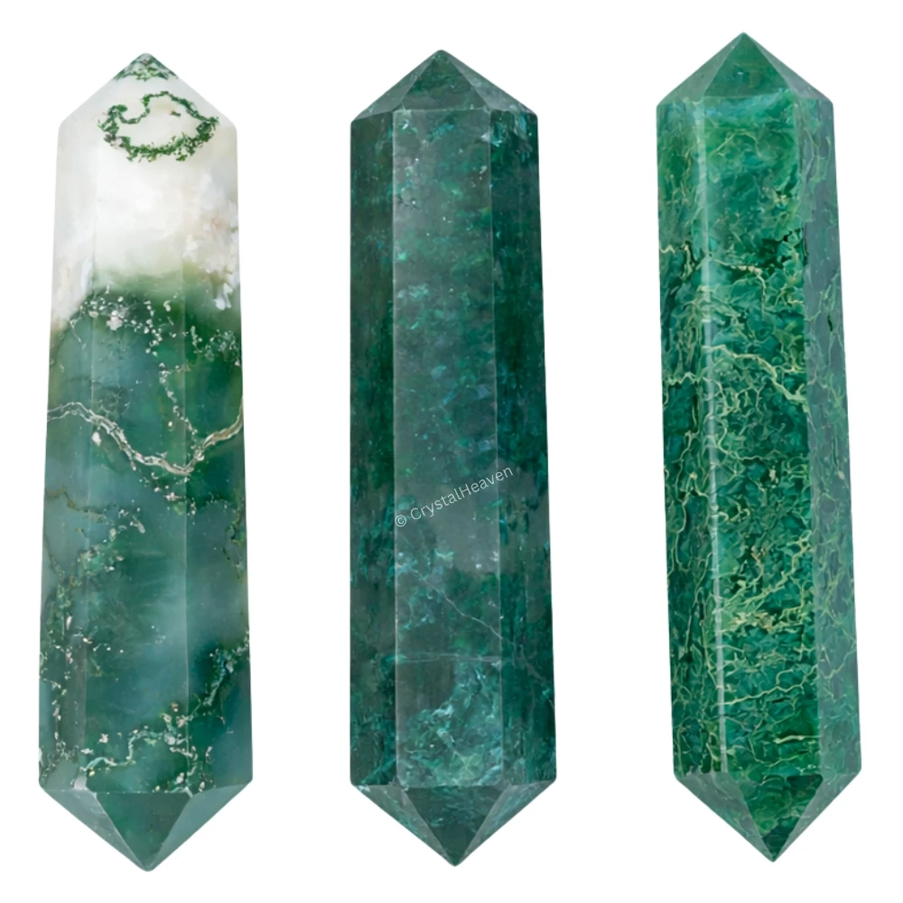Moss Agate Pencil Points (Double Terminated) (Set of 3)