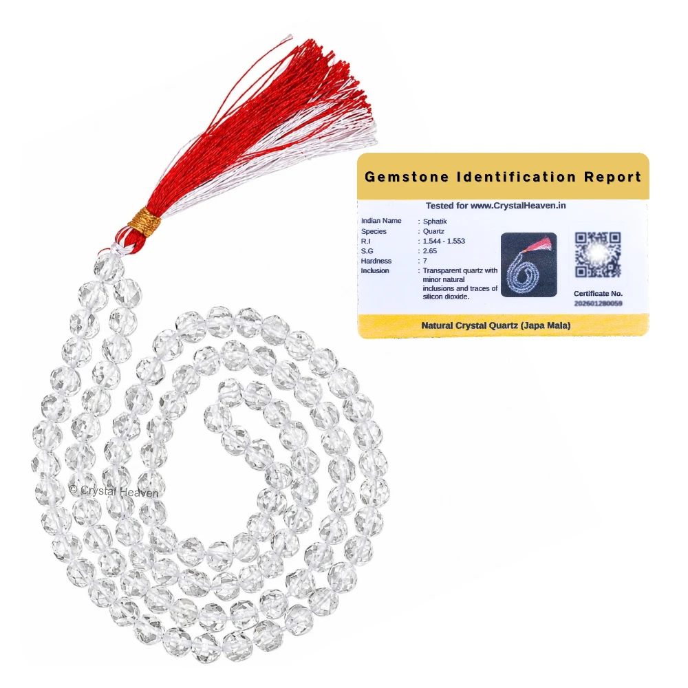Sphatik Mala - Box Cut 108 Beads (6mm) (Without Knot)
