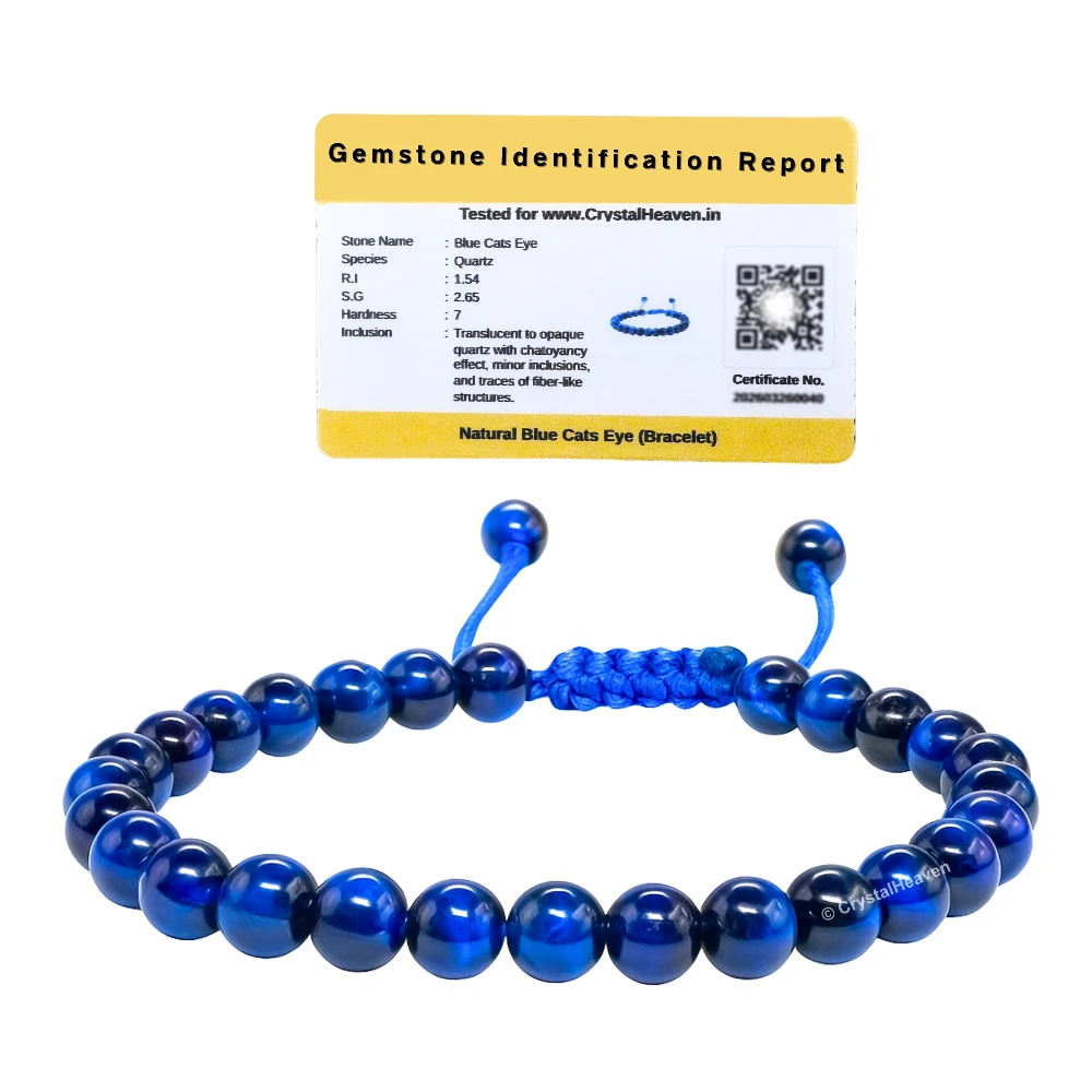 Blue Cats Eye Healing Crystal Bracelets - 6mm Beads (Adjustable)