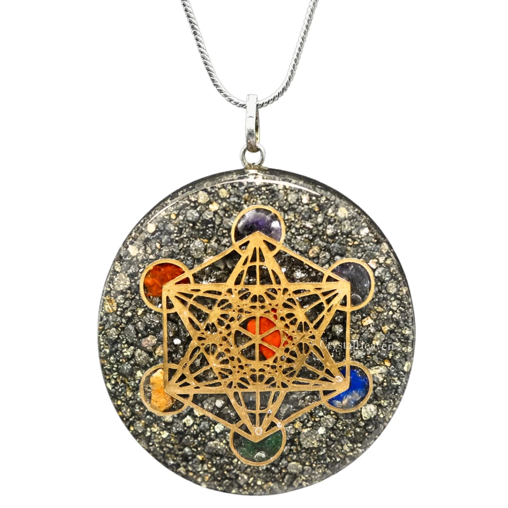 Pyrite Crystal Orgone Pendant - Metatron Cube