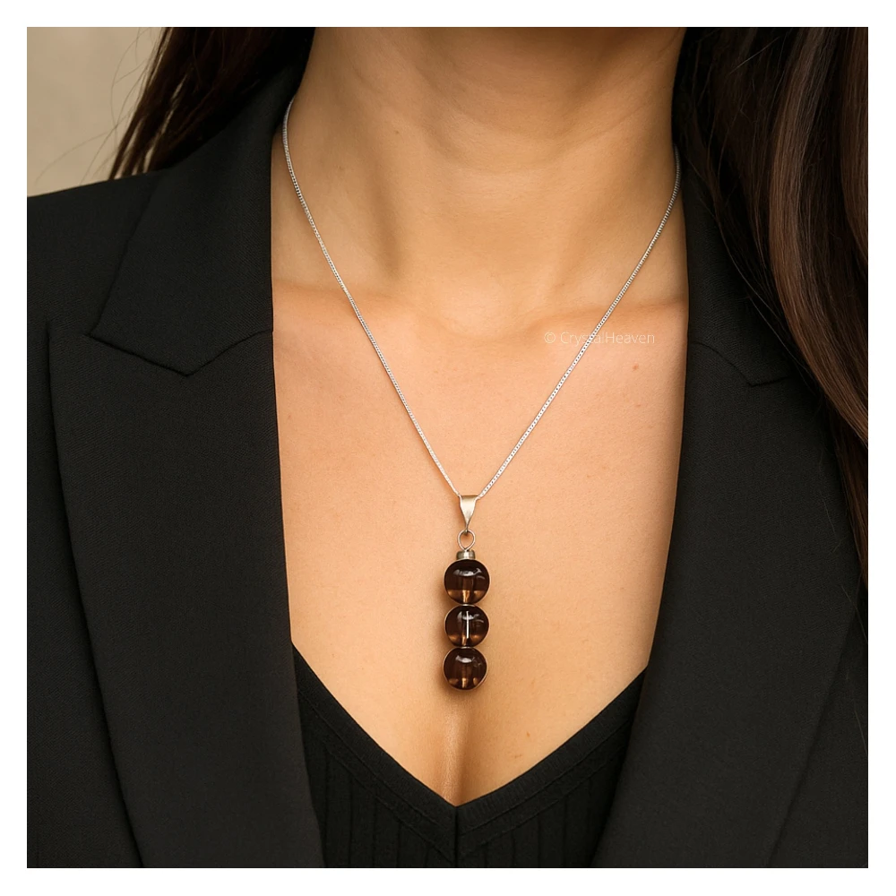 Smoky Quartz Crystal Bead Necklace (Silver)