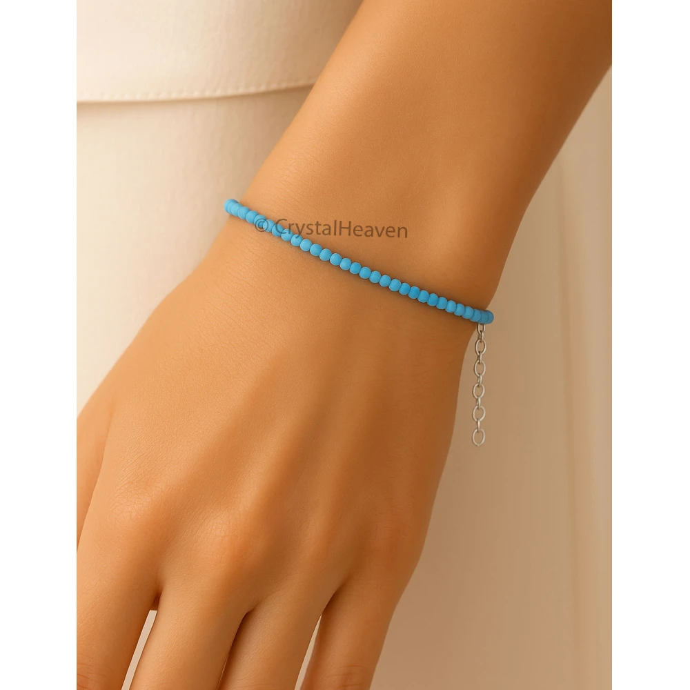 Aqua Chalcedony Bracelets - 2mm Faceted Beads (Silver)