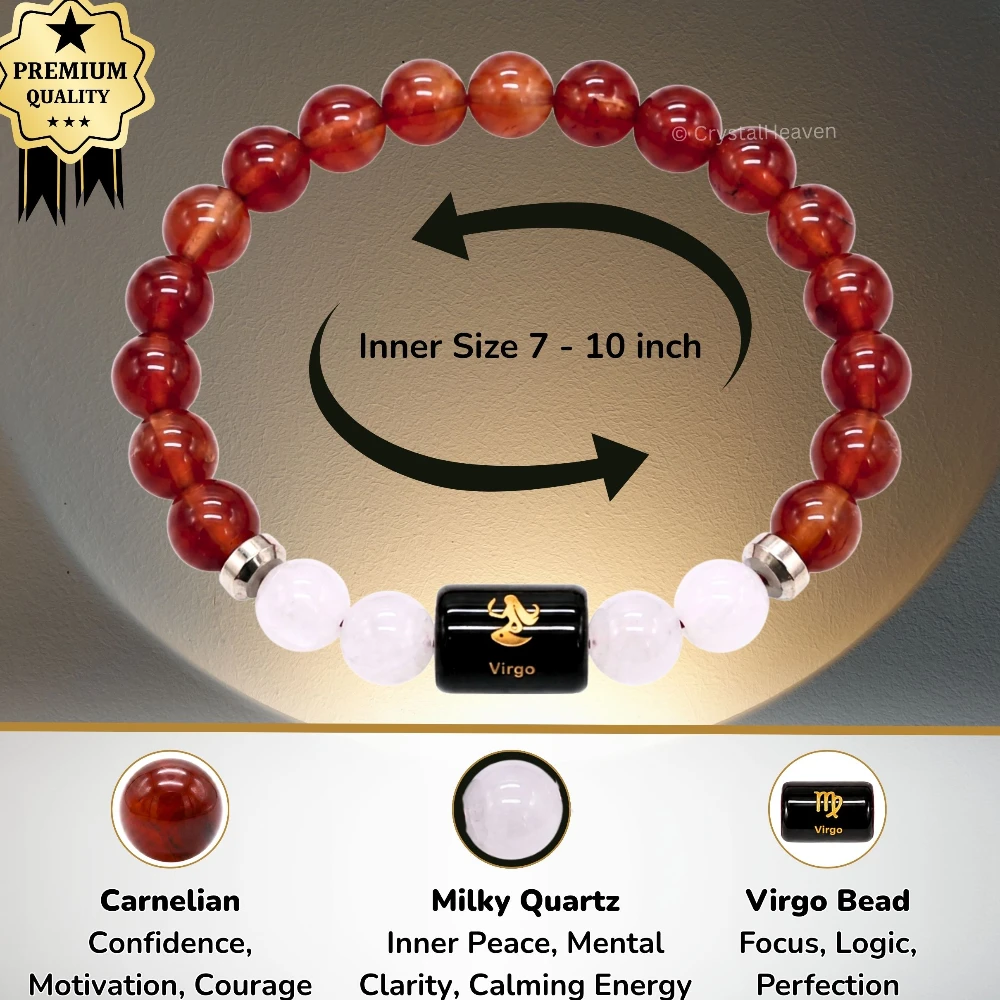 Virgo Bracelet (कन्या राशि) - Carnelian & Milky Quartz