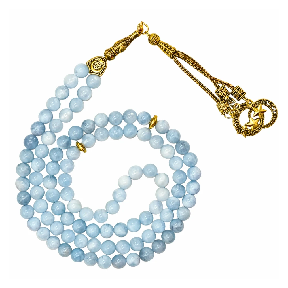 Aquamarine Crystal Tasbih (Gold)