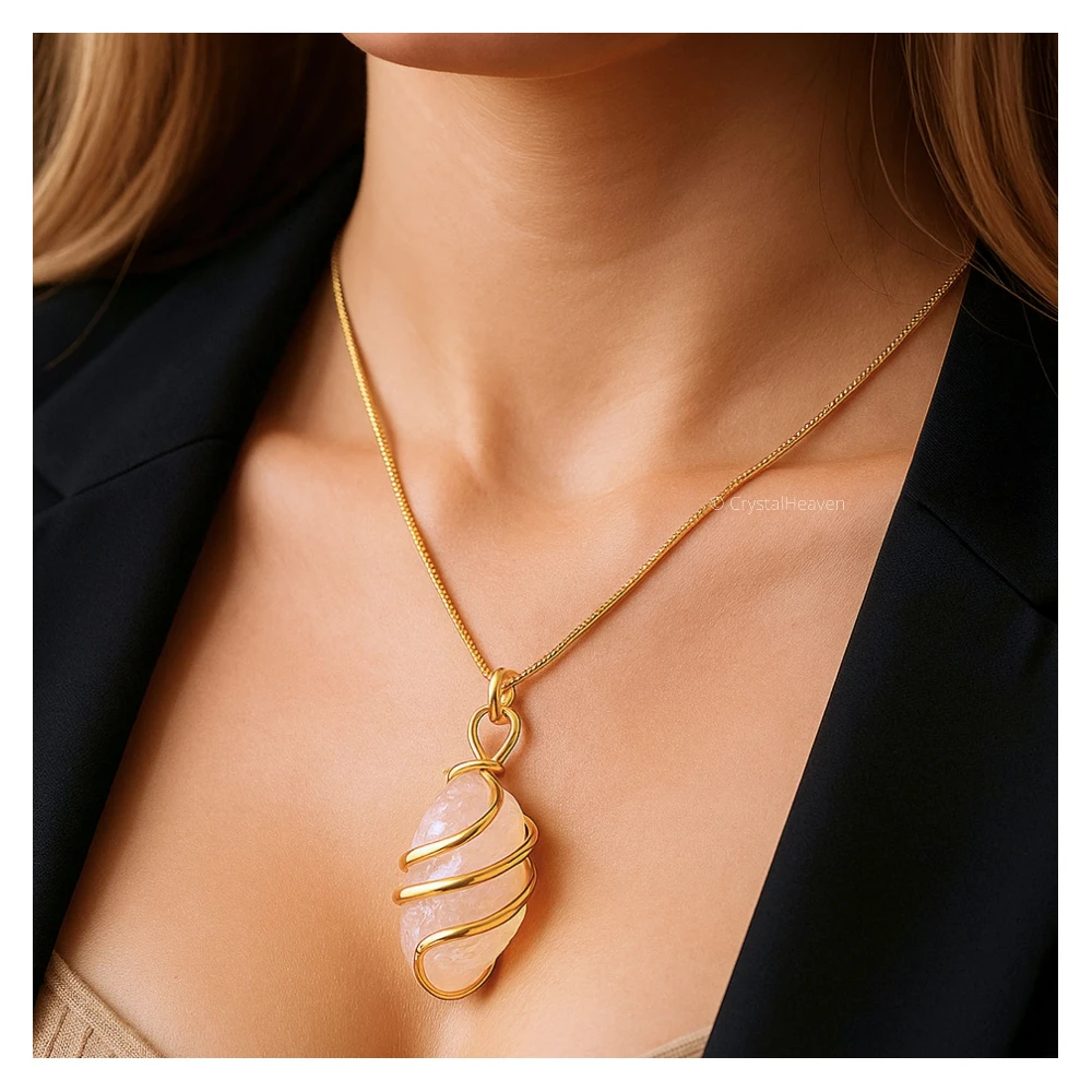 Rose Quartz Necklace - Raw Crystal (Gold)