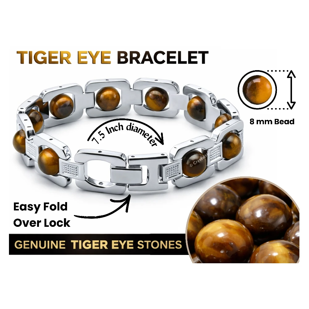 Tiger Eye Bracelet - Premium Silver Chain