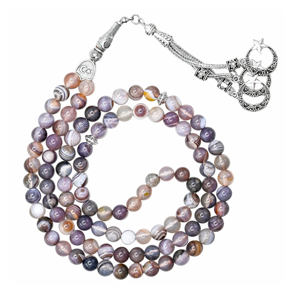 Botswana Agate Crystal Tasbih (Silver)