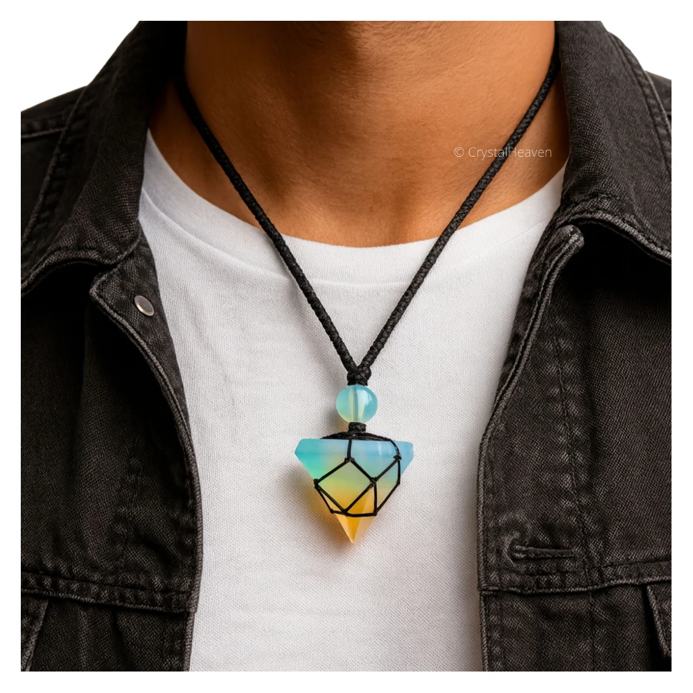 Opalite Pyramid Macrame Pendant Necklace