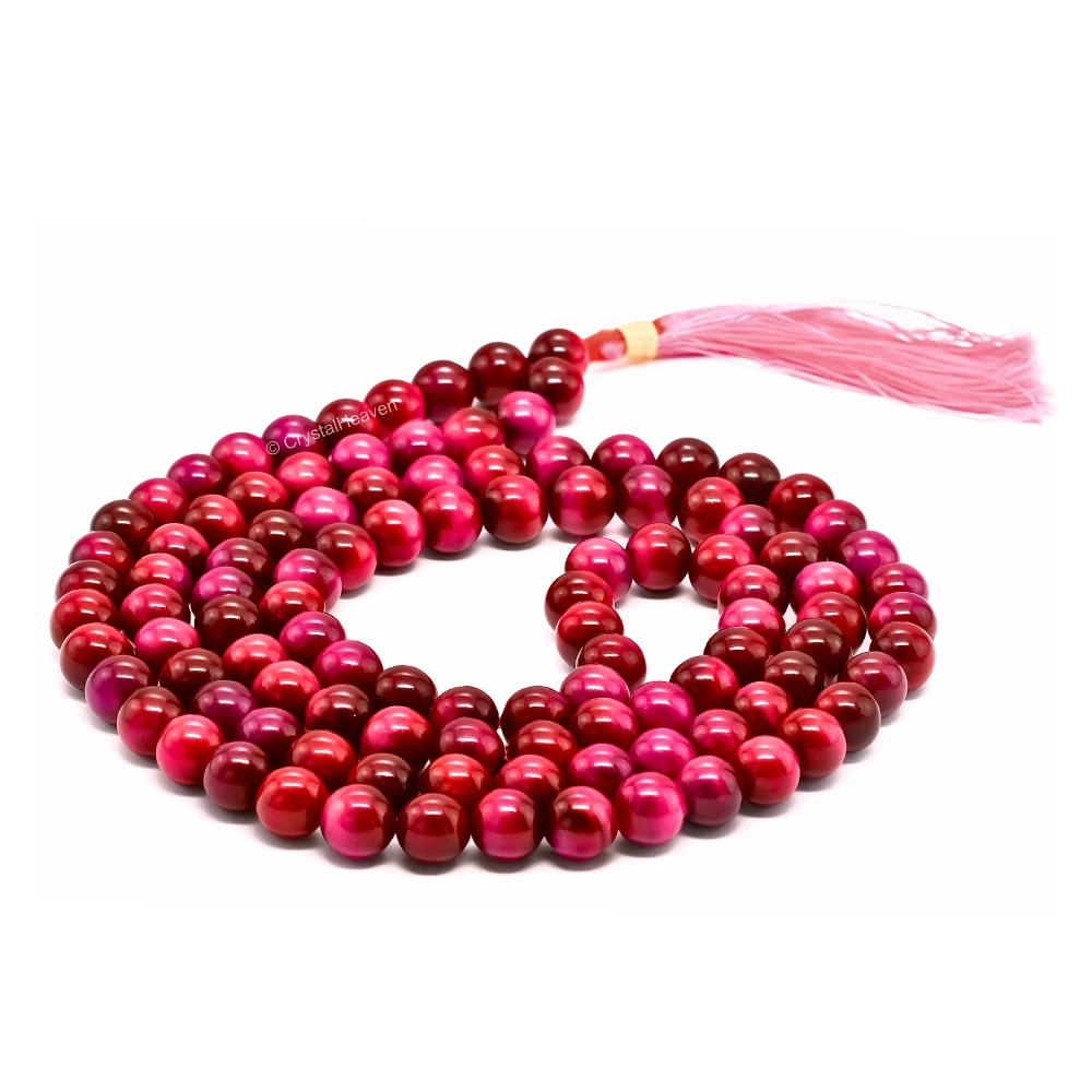 Pink Tiger Cat's Eye Japa Mala (Without Knot)