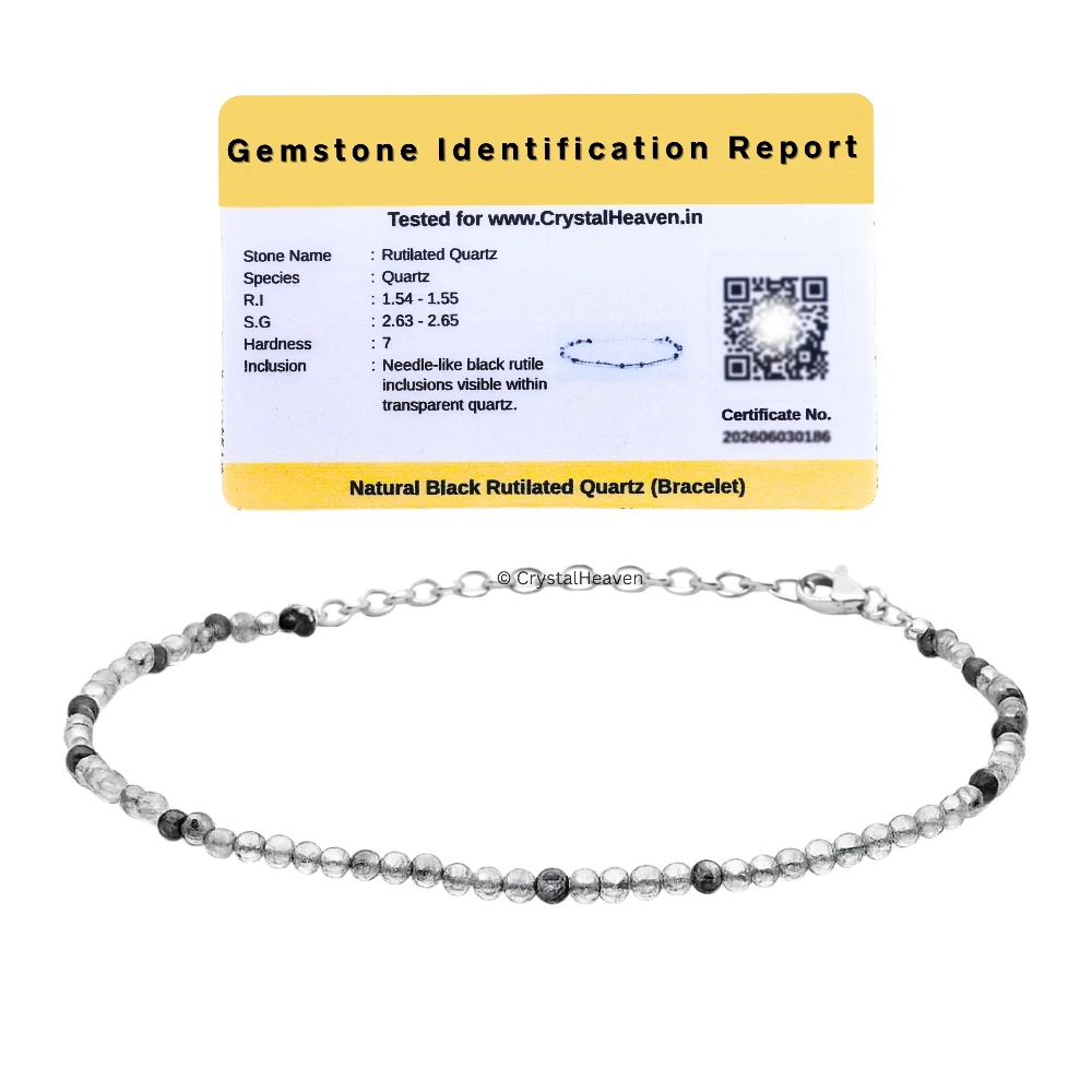 Black Rutilated Quartz Bracelets - 2mm Faceted Beads (Silver)