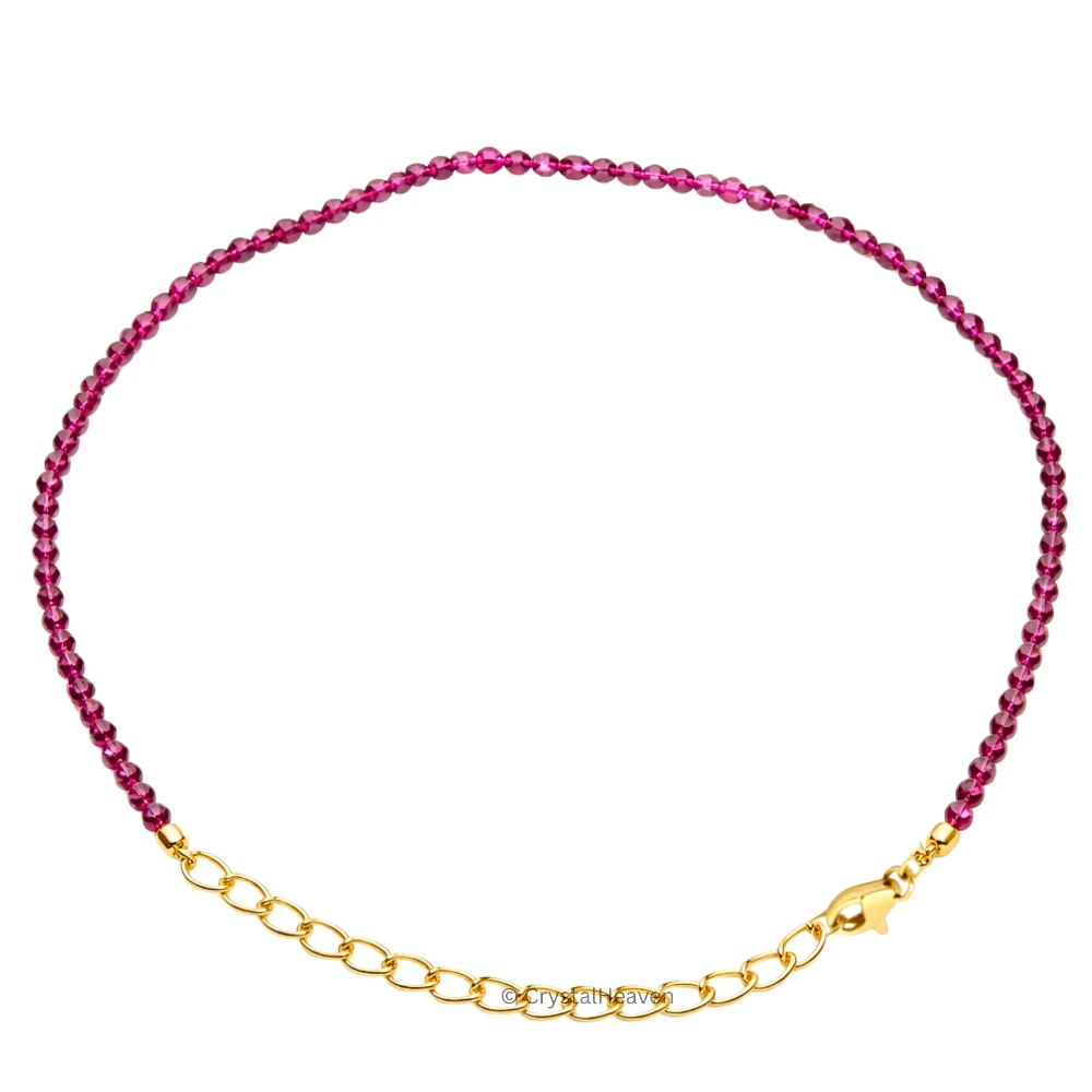Pink Garnet Bracelets - 2mm Faceted Beads (Gold)