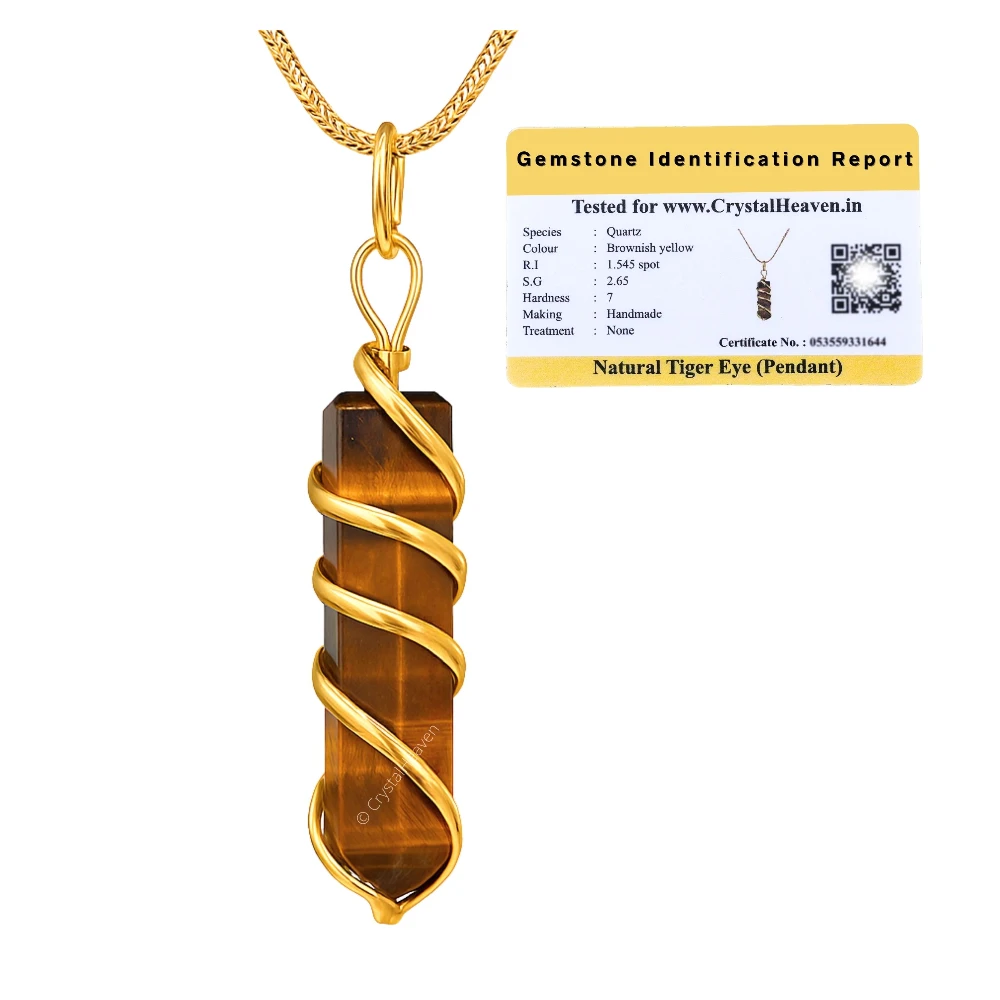Tiger Eye Necklace - Spiral Pencil Point (Gold)