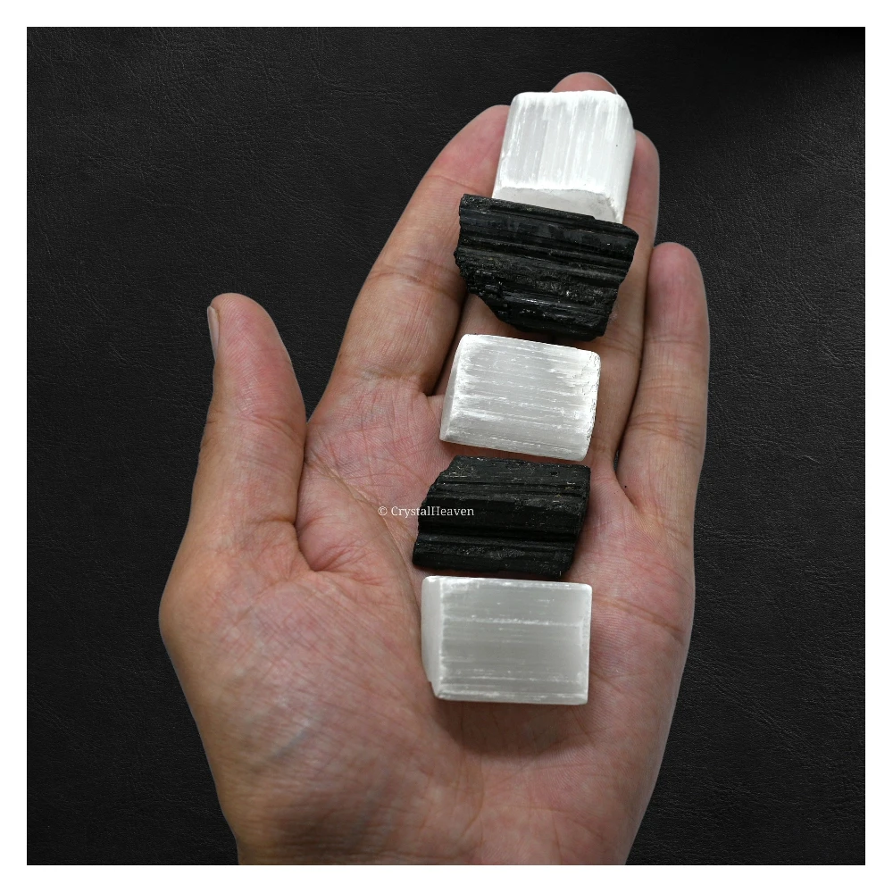 Raw Black Tourmaline Selenite Crystals (2 Pieces)
