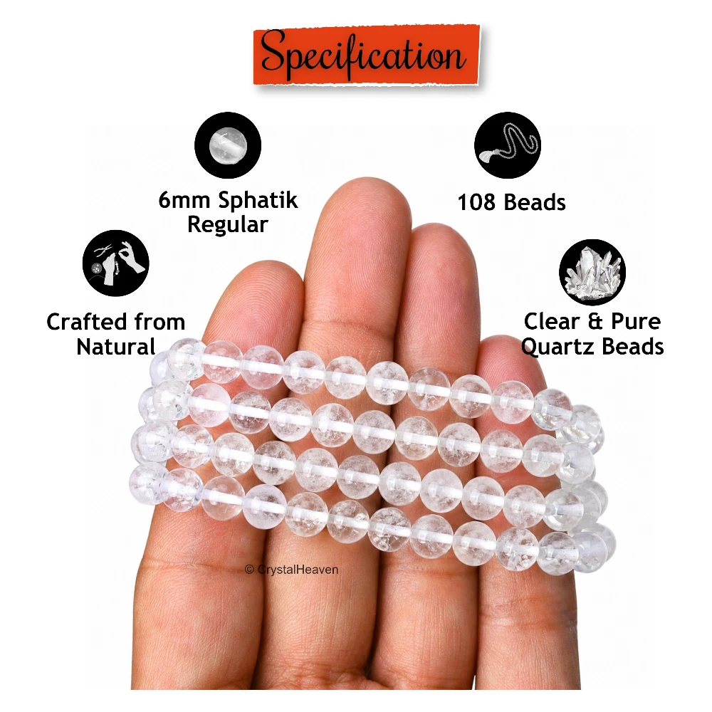 Sphatik Mala - B Grade 108 Beads (6mm, Without Knot)
