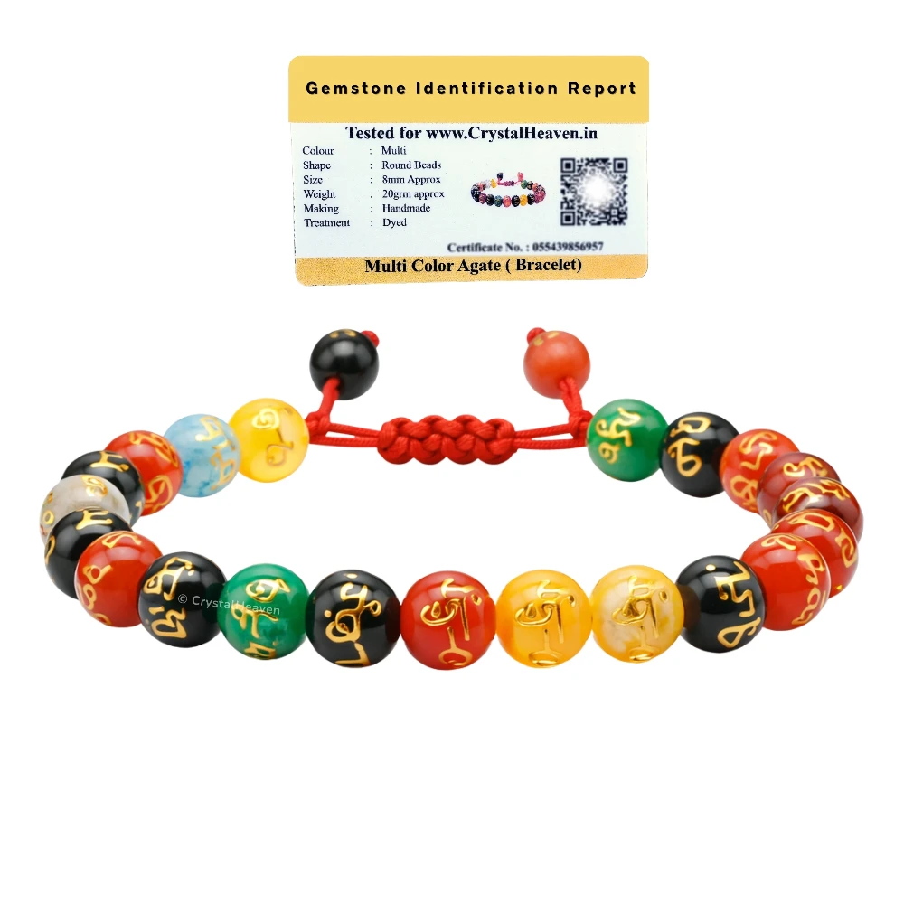 Multi Agate OM Mani Padme-Hum Bracelet (Adjustable)