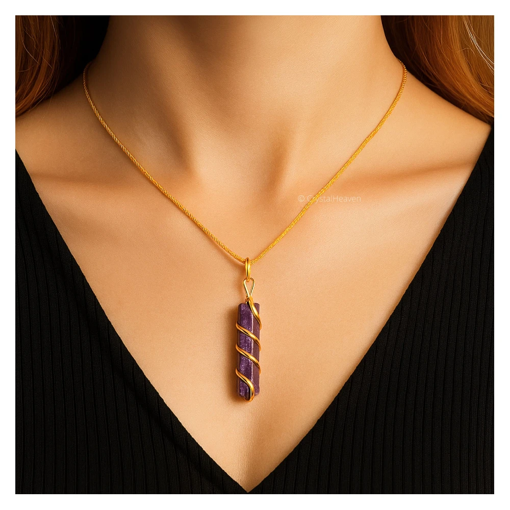 Lepidolite Necklace - Spiral Pencil Point (Gold)