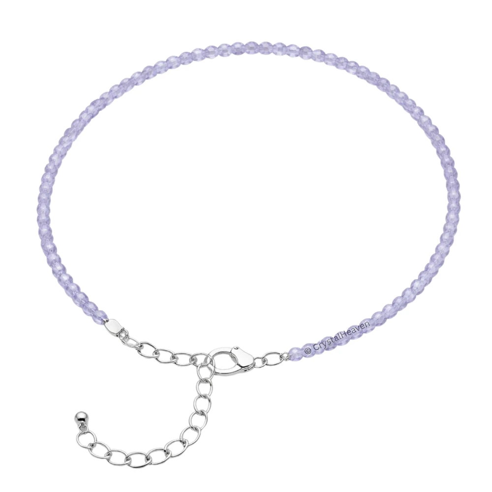 Purple Chalcedony Anklet - 2mm Faceted Beads (Silver)