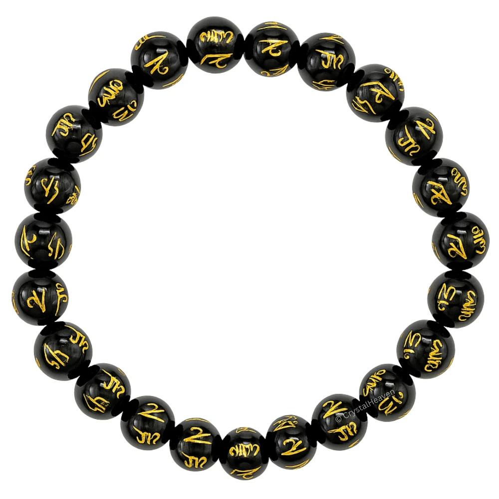 Black Agate OM Mani Padme Hum Bracelet (Elastic)