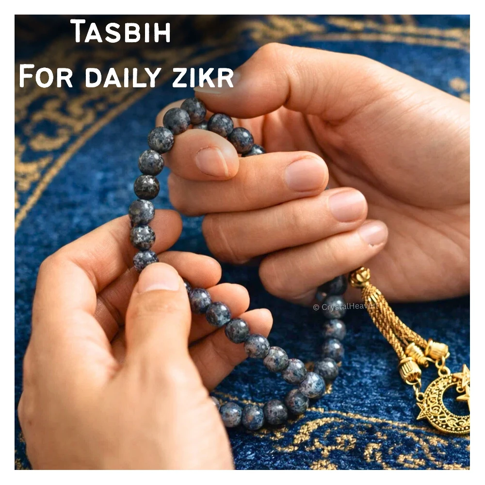 Larvikite Crystal Tasbih (Gold)