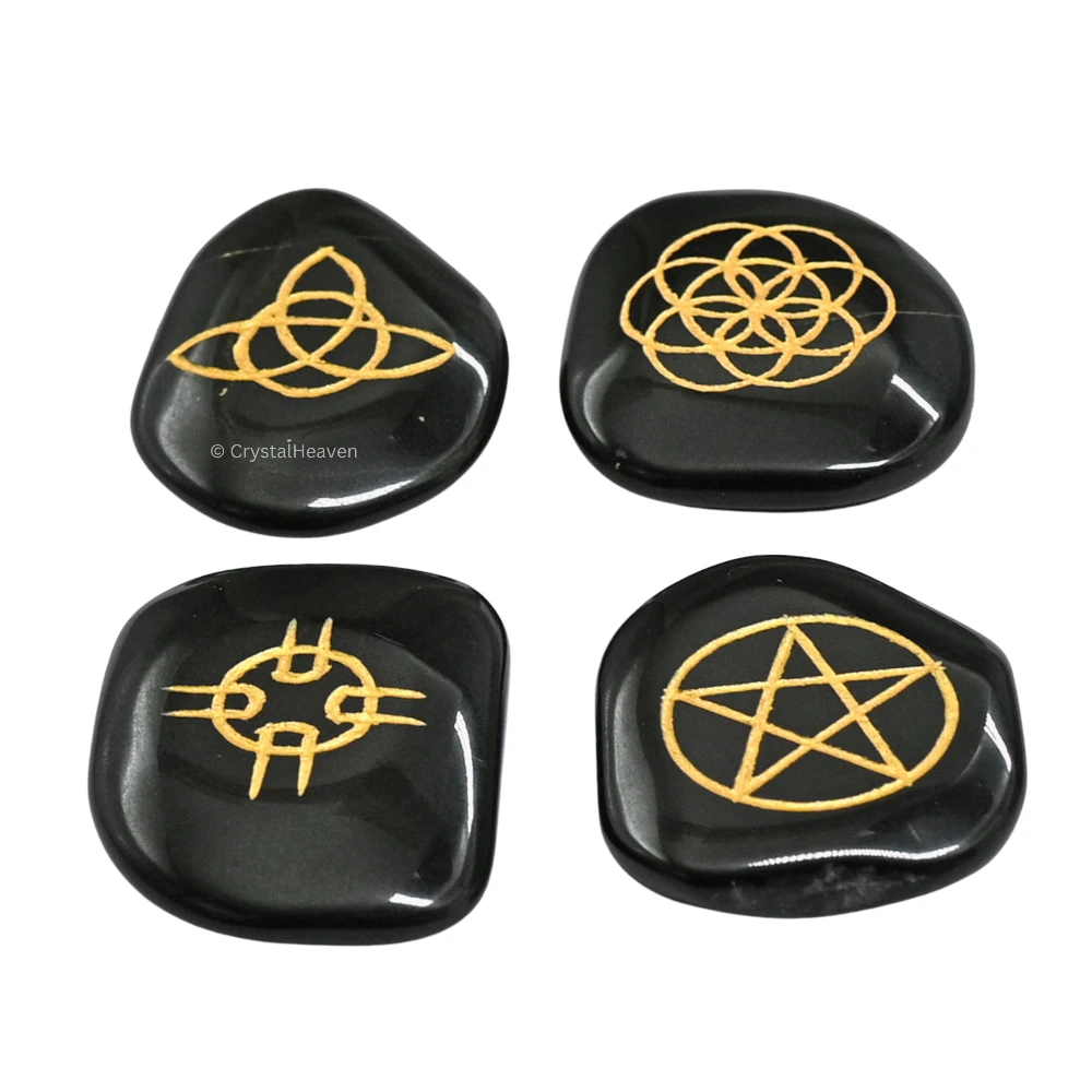 Black Agate Pagan Wiccan Stones (Set of 4)