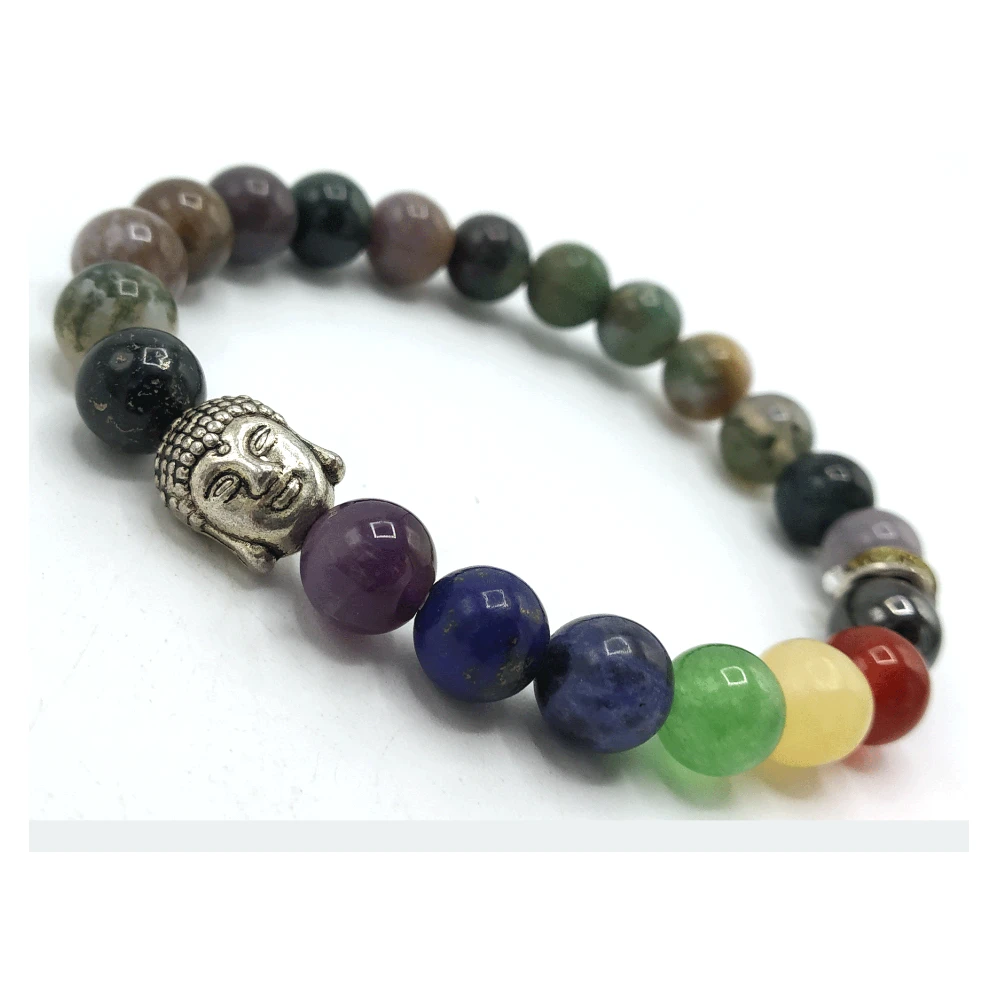 Moss Agate Chakra with Buddha Bracelet (Elastic)