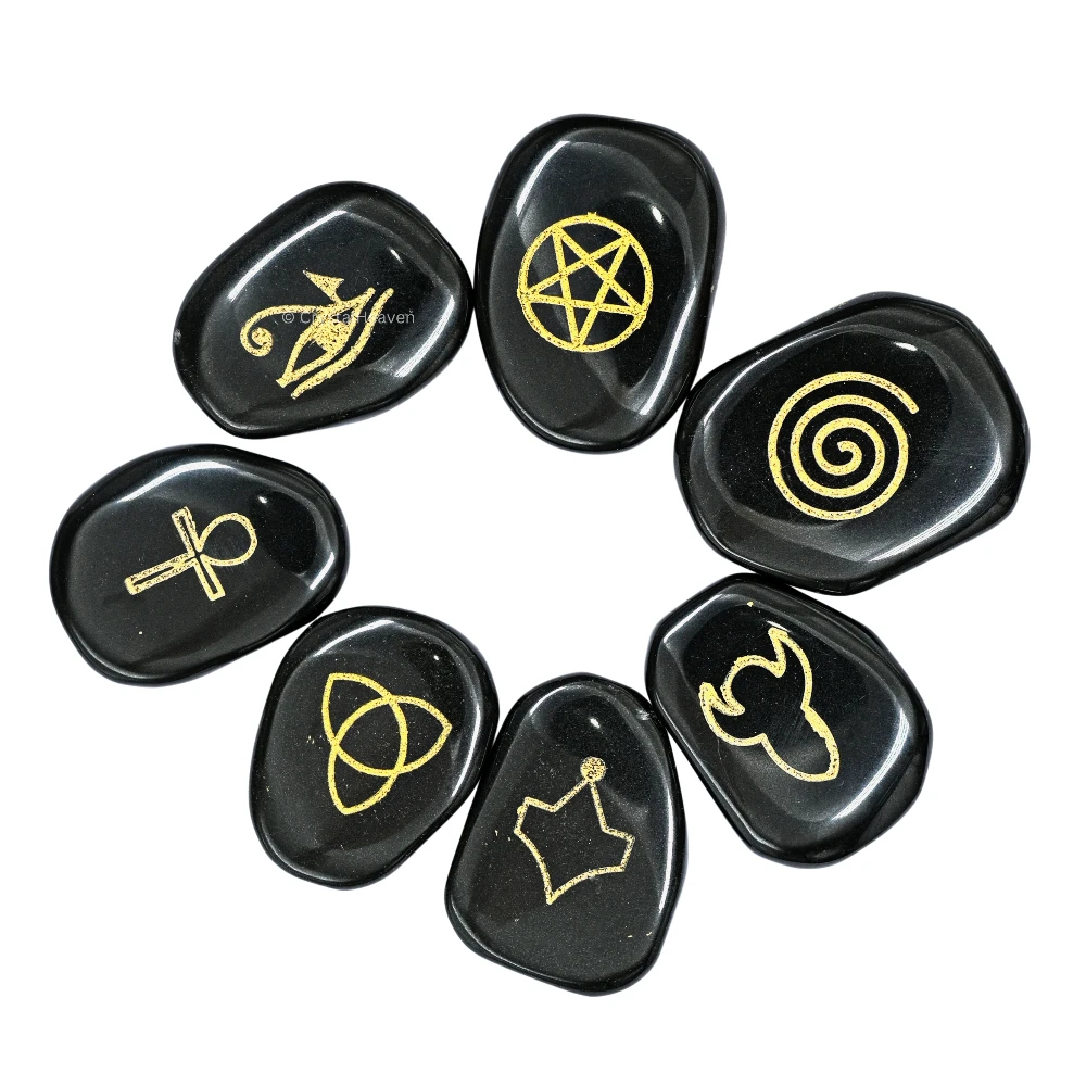 Black Agate Pagan Wiccan Stones (Set of 7)
