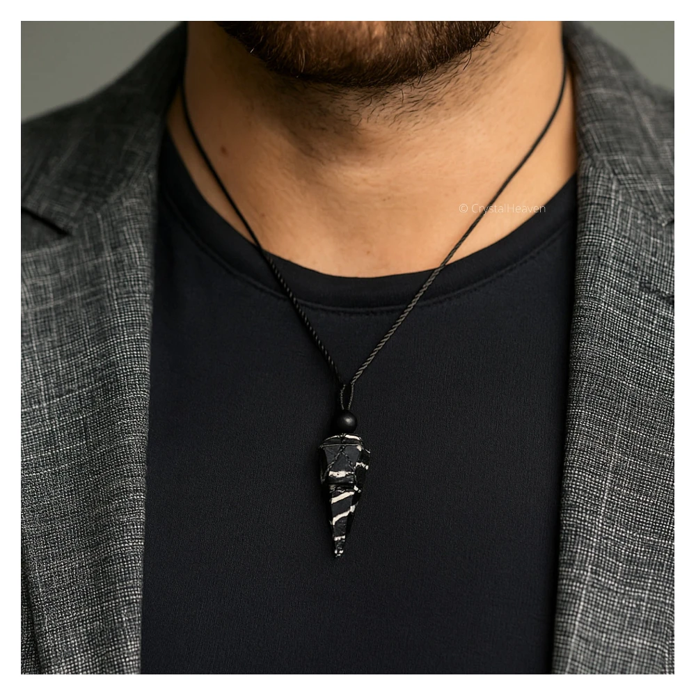 Black and white Tourmaline Pendulum Pendant Necklace (Macrame)