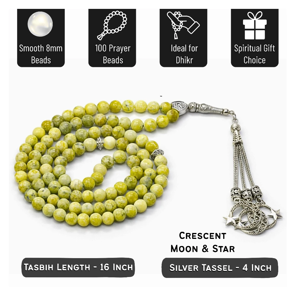 Serpentine Crystal Tasbih (Silver)