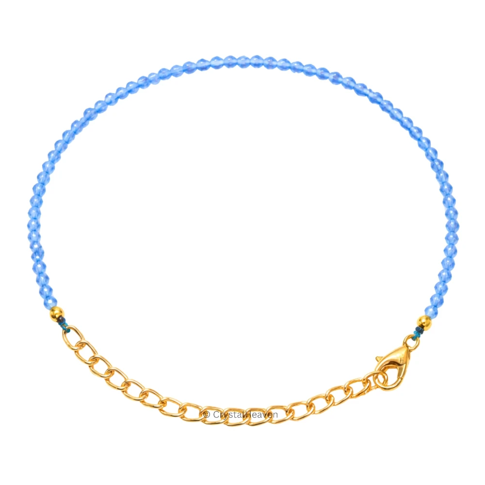 Blue Chalcedony Bracelets - 2mm Faceted Beads (Gold)