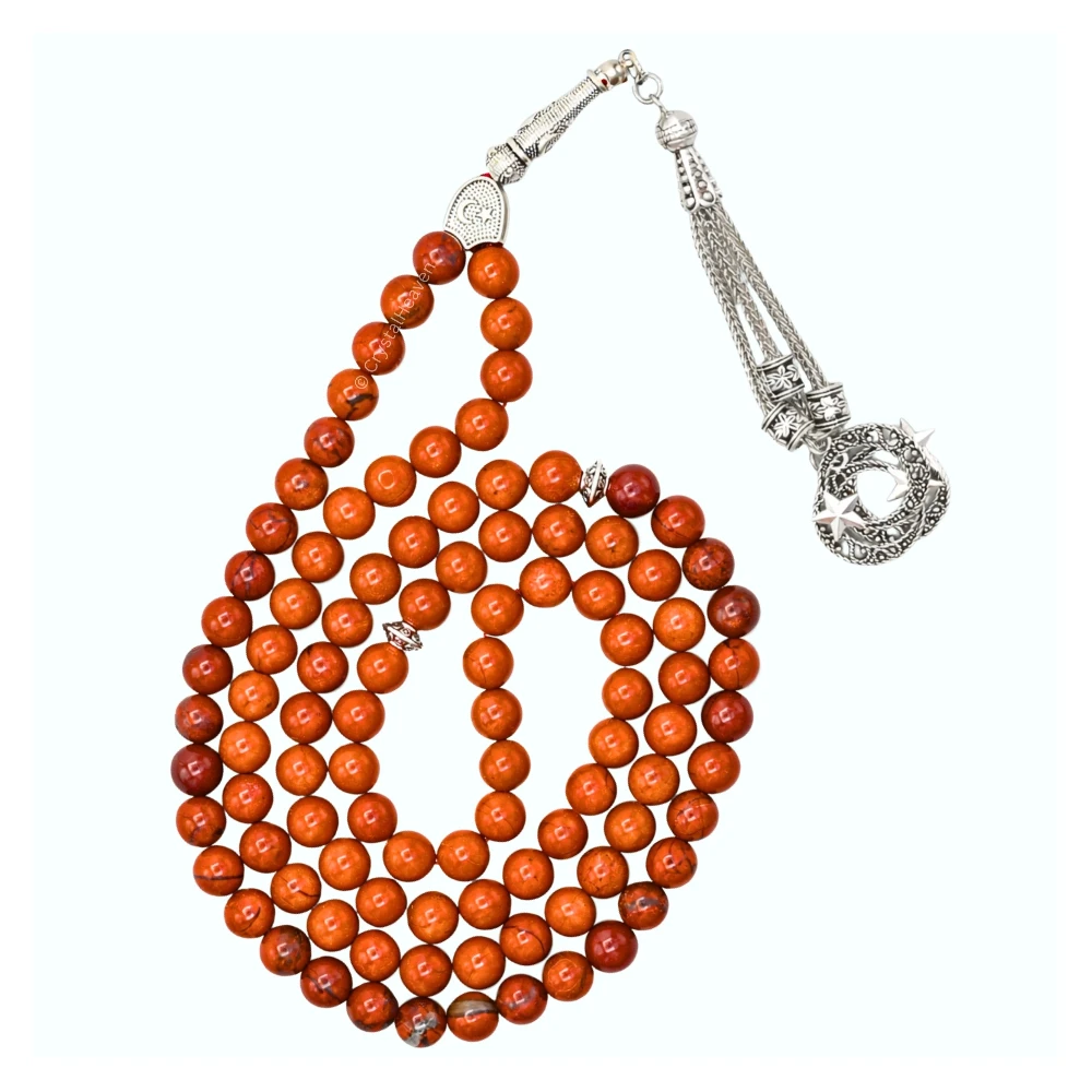 Red Jasper Crystal Tasbih (Silver)