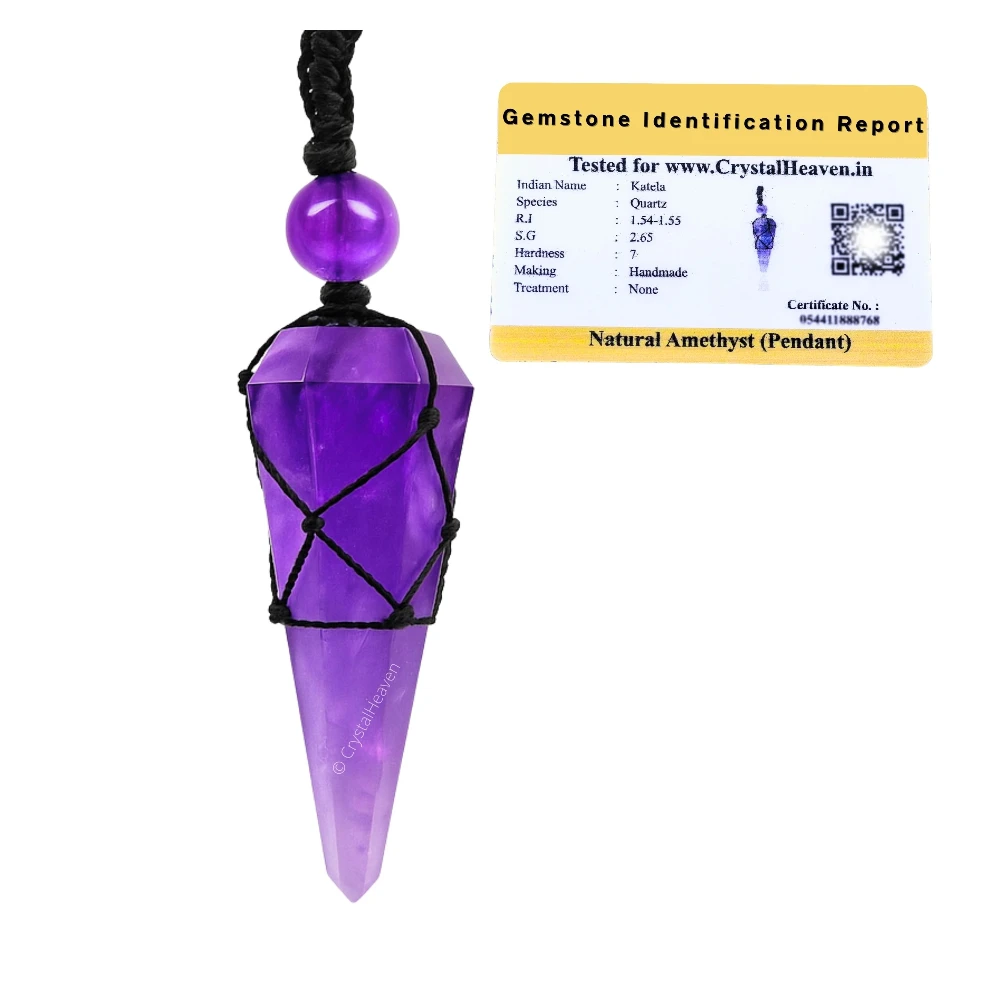 Amethyst Pendulum Pendant Necklace (Macrame)