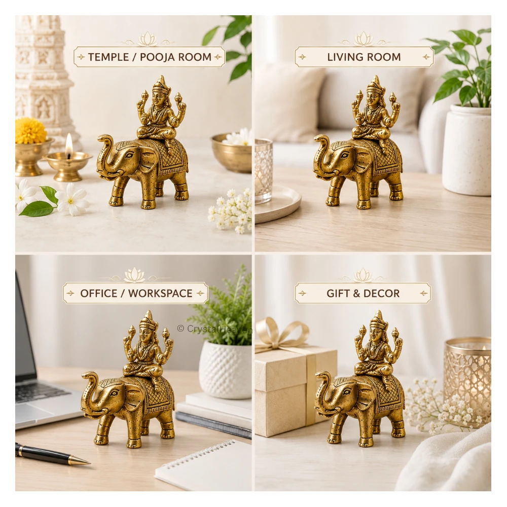 Lakshmi Sitting on Elephant Bass Idol Figurine (235 Gram, 3.2 Inch)