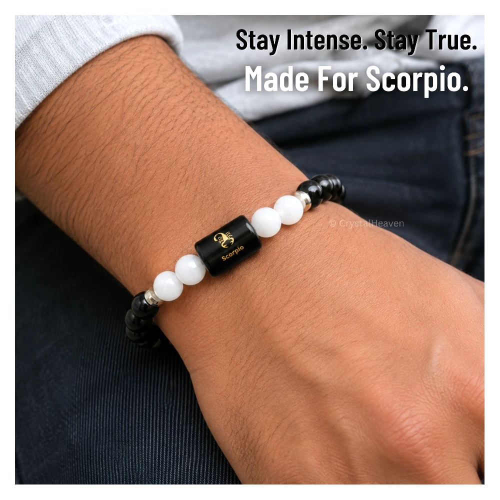Scorpio Bracelet (वृश्चिक राशि) - Black Obsidian & Milky Quartz (Only Bracelet)