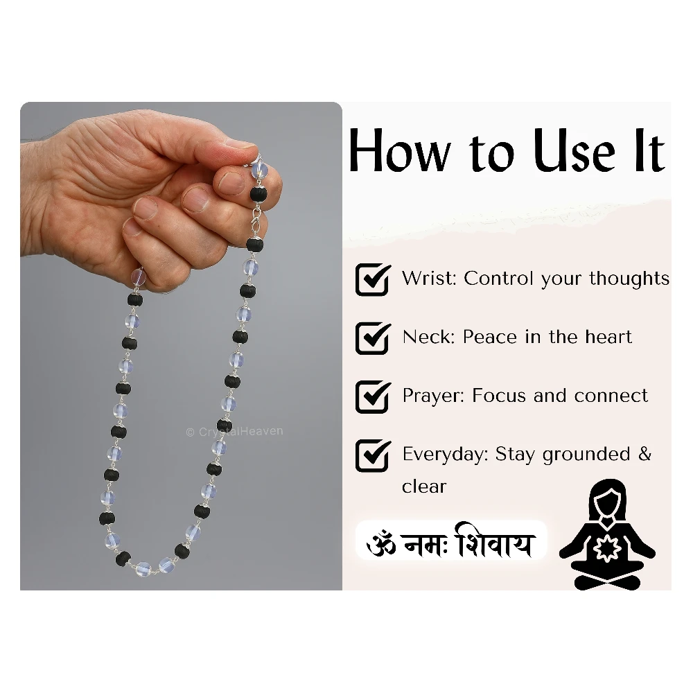 Karungali and Sphatik Mala Necklace (Silver Chain)