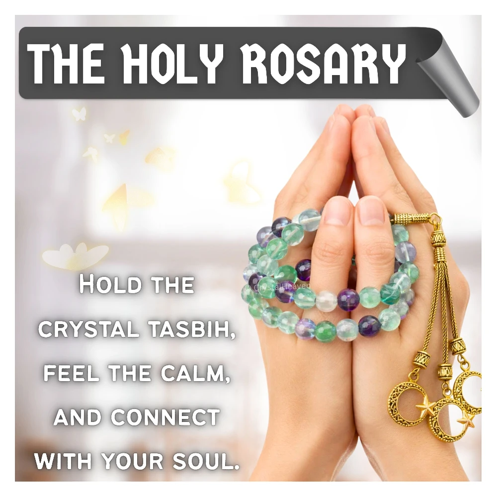 Multi Fluorite Crystal Tasbih (Gold)