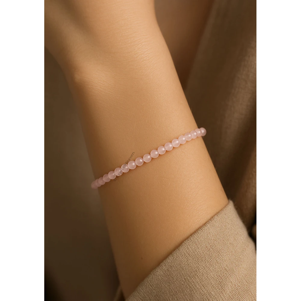 Rose Quartz Bracelets - 2mm Faceted Beads (Silver)
