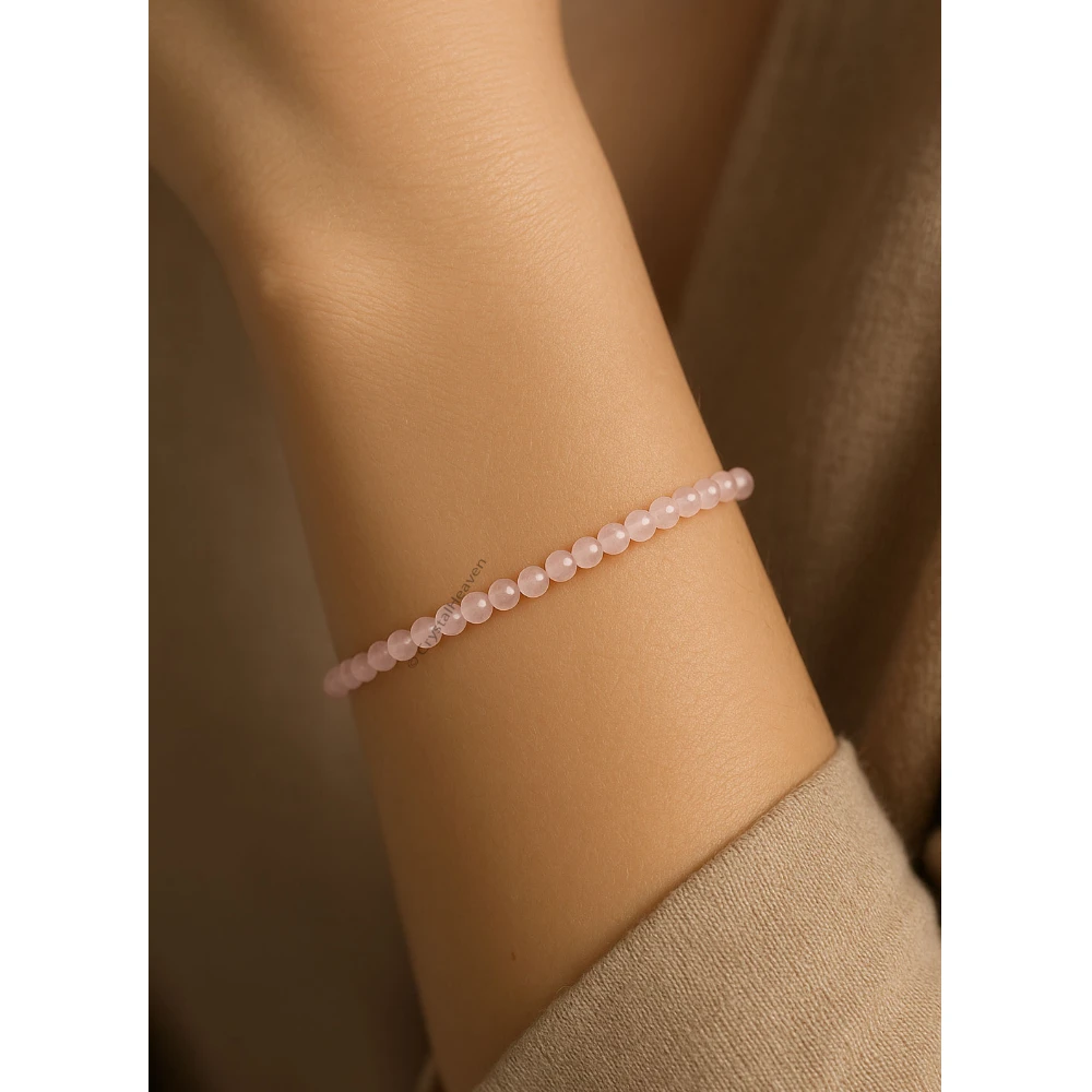 Rose Quartz Bracelets - 2mm Faceted Beads (Gold)