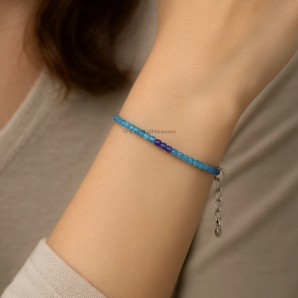 Blue Fluorite Bracelets - 2mm Faceted Beads (Silver)