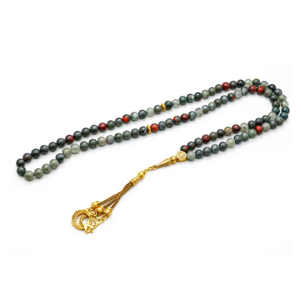 African Bloodstone Crystal Tasbih (Gold)