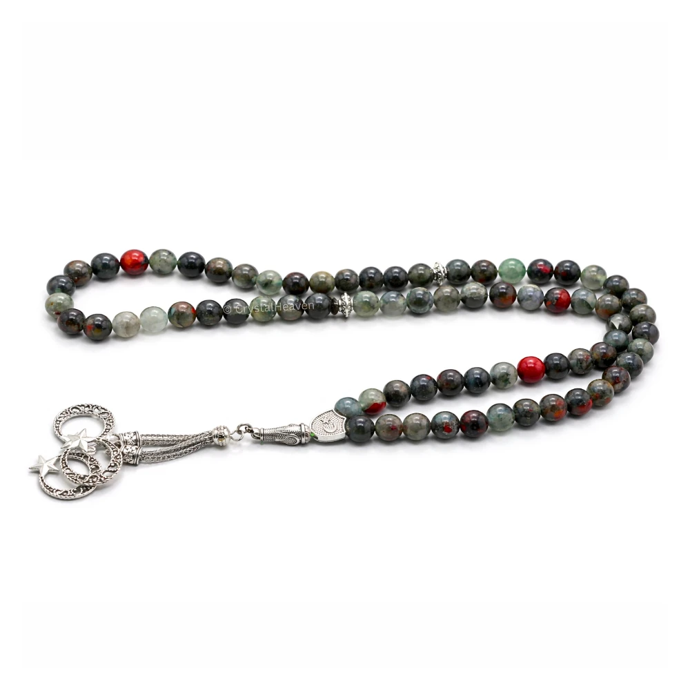 African Bloodstone Crystal Tasbih (Silver)