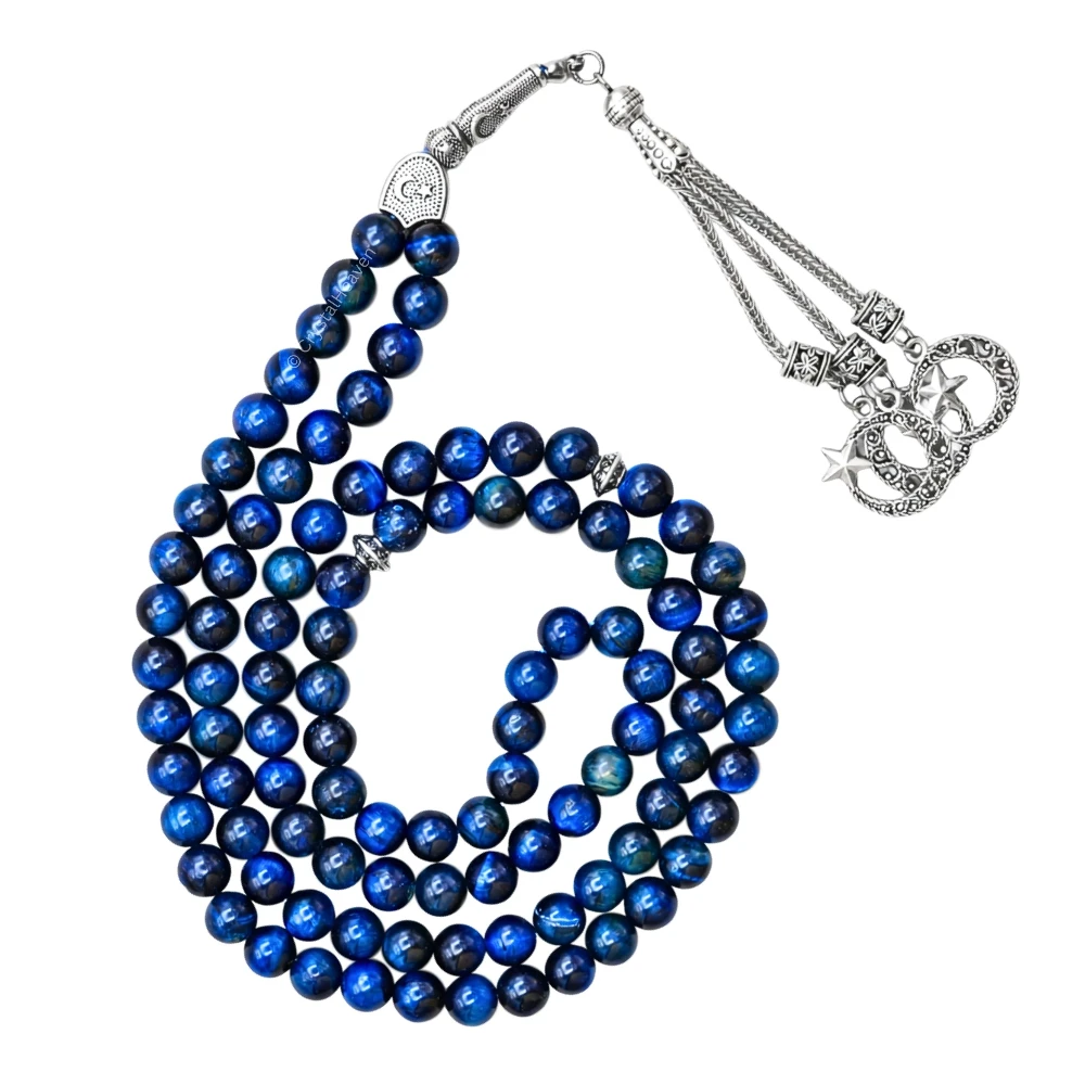 Blue Tiger Eye Crystal Tasbih (Silver)