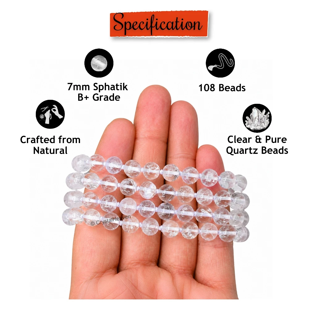 Sphatik Mala - AB Grade 108 Beads (7mm) (Hand Knotted)