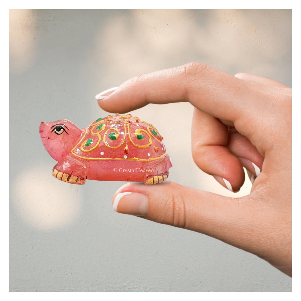 Rose Quartz Crystal Gemstone Hand Painted Tortoise (3-4 Inch)