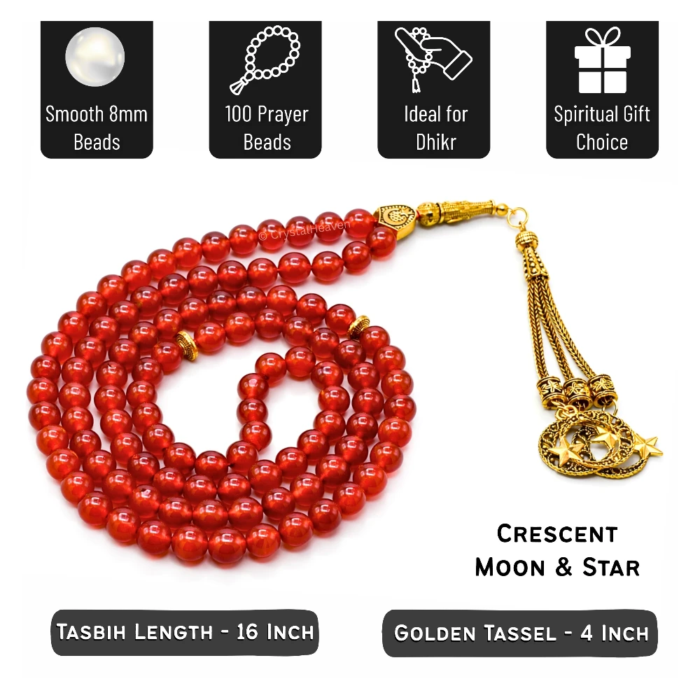 Red Onyx Crystal Tasbih (Gold)